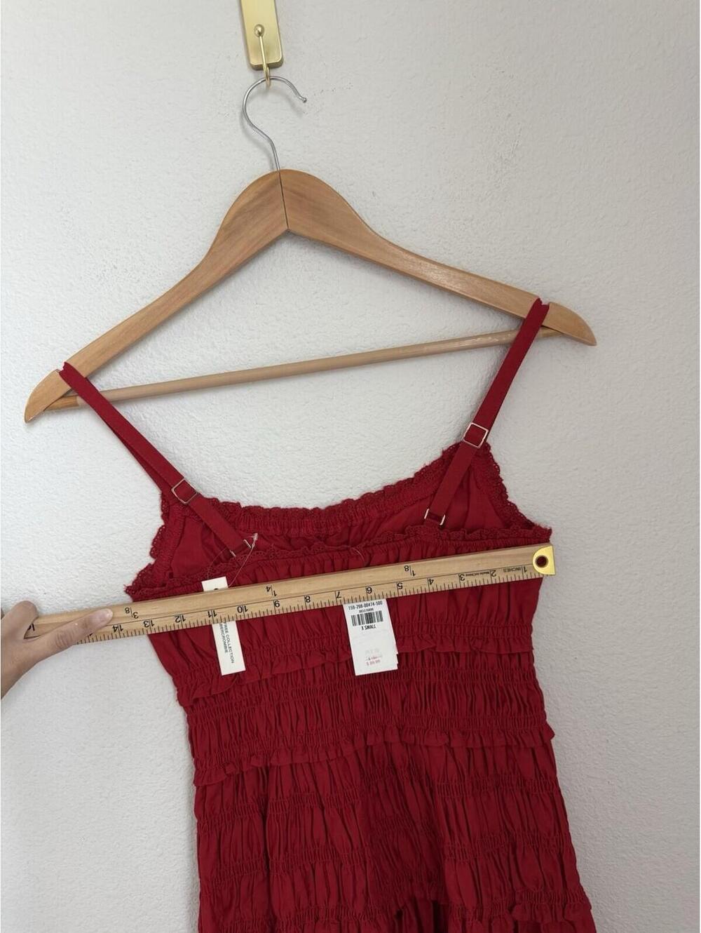 Abercrombie & Fitch NWT XS Bra-Free Smocked Drop-Waist Maxi Dress Feminine Red - Picture 6 of 7